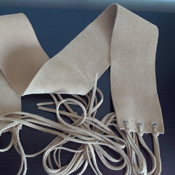 Soft Suede Wide Boho Hip Tie Belt With Fringes - Picture 3 of 8